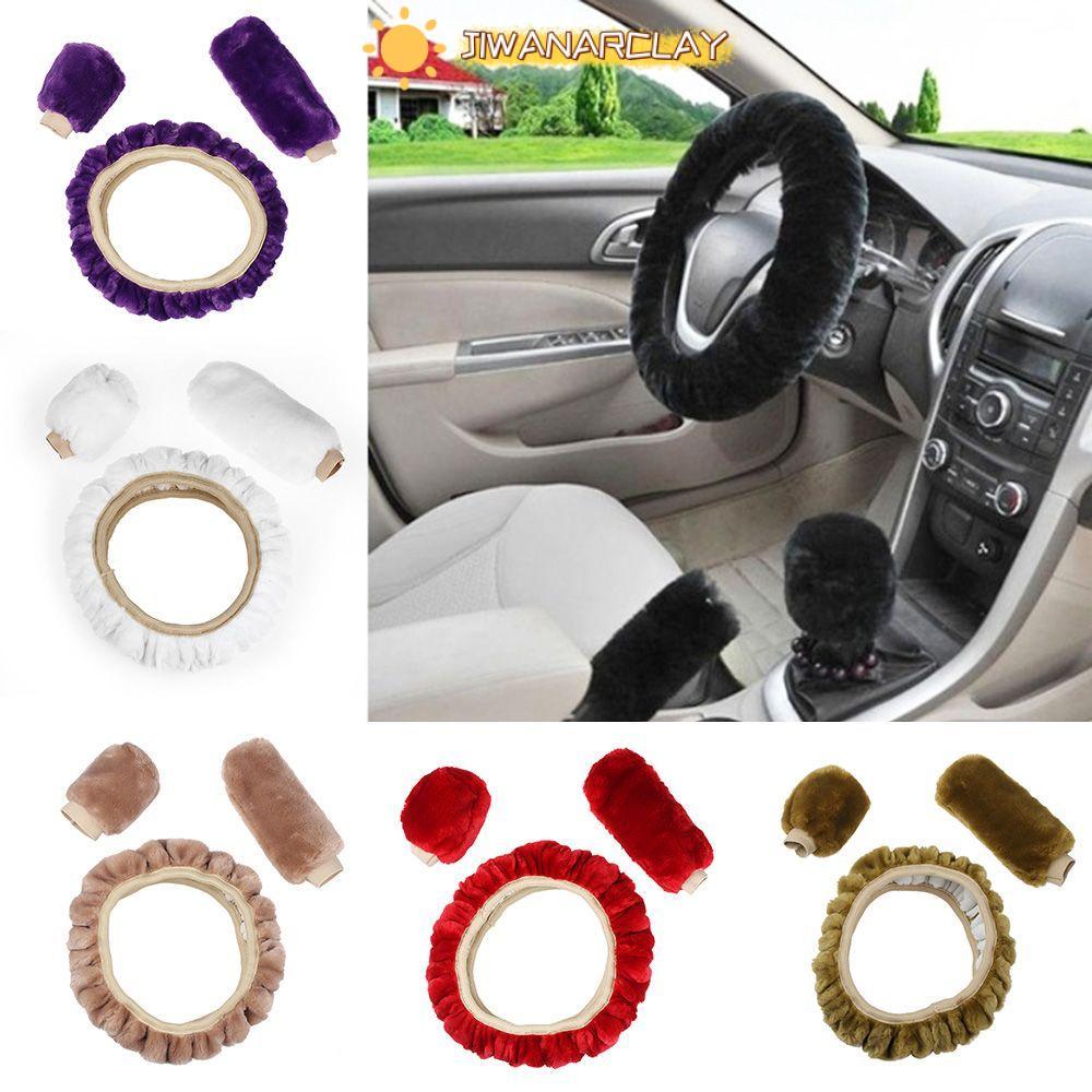 JIWANARCLAY 3 ชิ้น/เซ็ตฝาครอบพวงมาลัยยานยนต์ภายใน Warm Fur Charm อุปกรณ์เสริม Handbrake