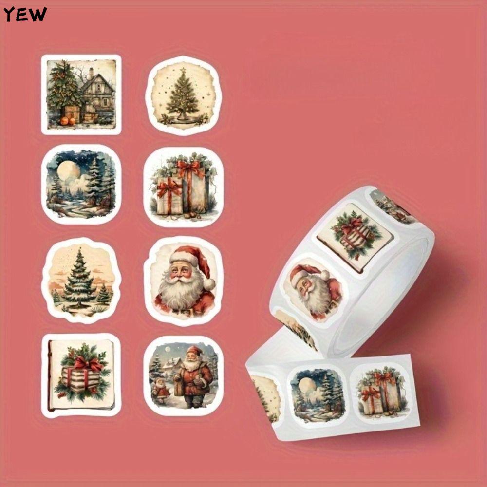 YEW 250 ชิ้นสติกเกอร์คริสต์มาสม้วน, 1.18x1.34 นิ้ว Merry Christmas Self-Adhesive ป้าย Decals, DlY Cr