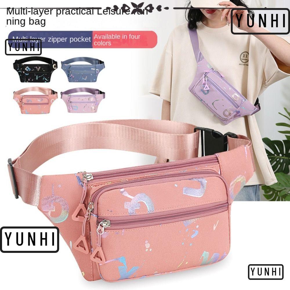 Yunhi กระเป๋าคาดเอวกีฬา, กันน้ํา Multifuntional กระเป๋าวิ่งกลางแจ้ง, กระเป๋าคาดหน้าอก Crossbody Hot Stamping ตัวอักษรผู้หญิงเอวกระเป๋า
