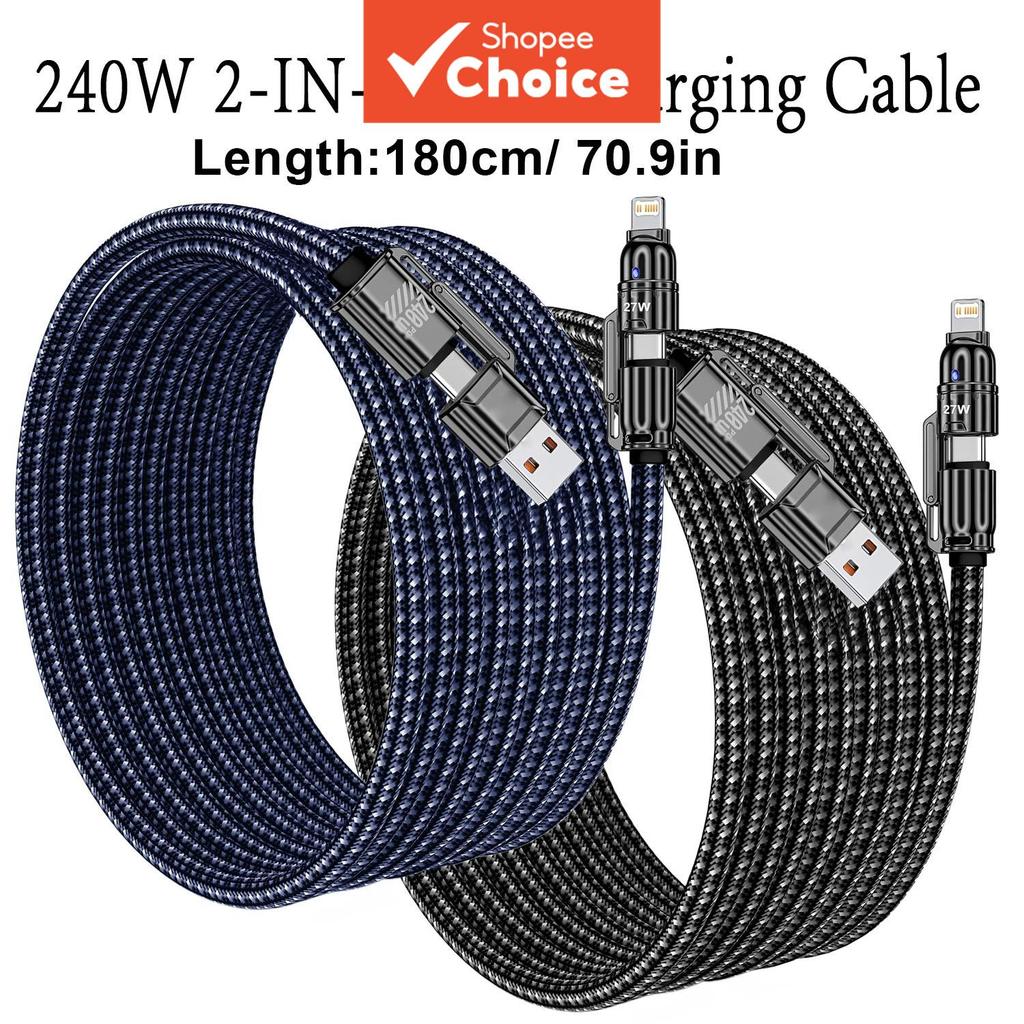 สายชาร์จ 4-in-1 Chubby 240W USB-C to L, รองรับ USB A/C to C/L, ใช้งานกับ iPhone 17/16/15/14 Pro Max/