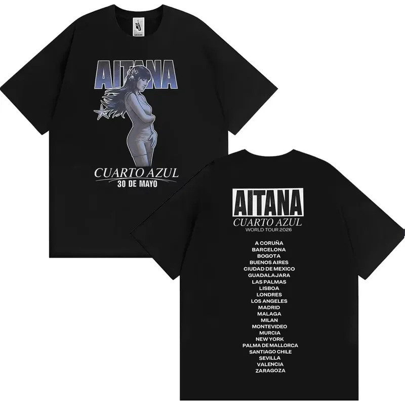เสื้อยืดทัวร์อัลบั้ม 2026 ของนักร้อง Aitana Cuarto Azul สำหรับผู้ชายและผู้หญิง แฟชั่นฮิปฮอปสตรีท เสื