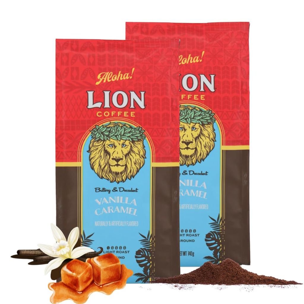 Vanilla Caramel Flavored Coffee Powder 140g x 2 Packs Hawaii Medium Ground Light Roast Drip Brew Wat