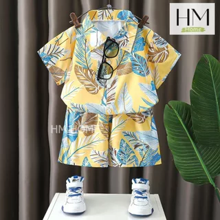 ใหม่ ชุดเซ็ตฮาวาย ชุดเซ็ตเสื้อเชิ้ตเด็ก เสื้อแขนสั้น+กางเกงขาสั้นฮาวายทะเล สงกรานต์