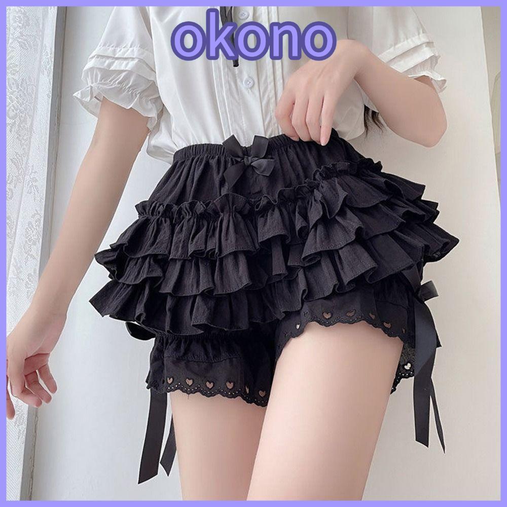OKONO Bloomers, JK Bow Knot Safety Short Pants, Fashion Pleated Cute Vintage Pumpkin Pants Women