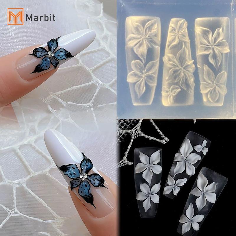 Marbit เล็บแม่พิมพ์ 3D แกะสลักโค้ง Lily ดอกไม้โปร่งใสตกแต่งเล็บ DIY ซิลิโคนแม่แบบ null
