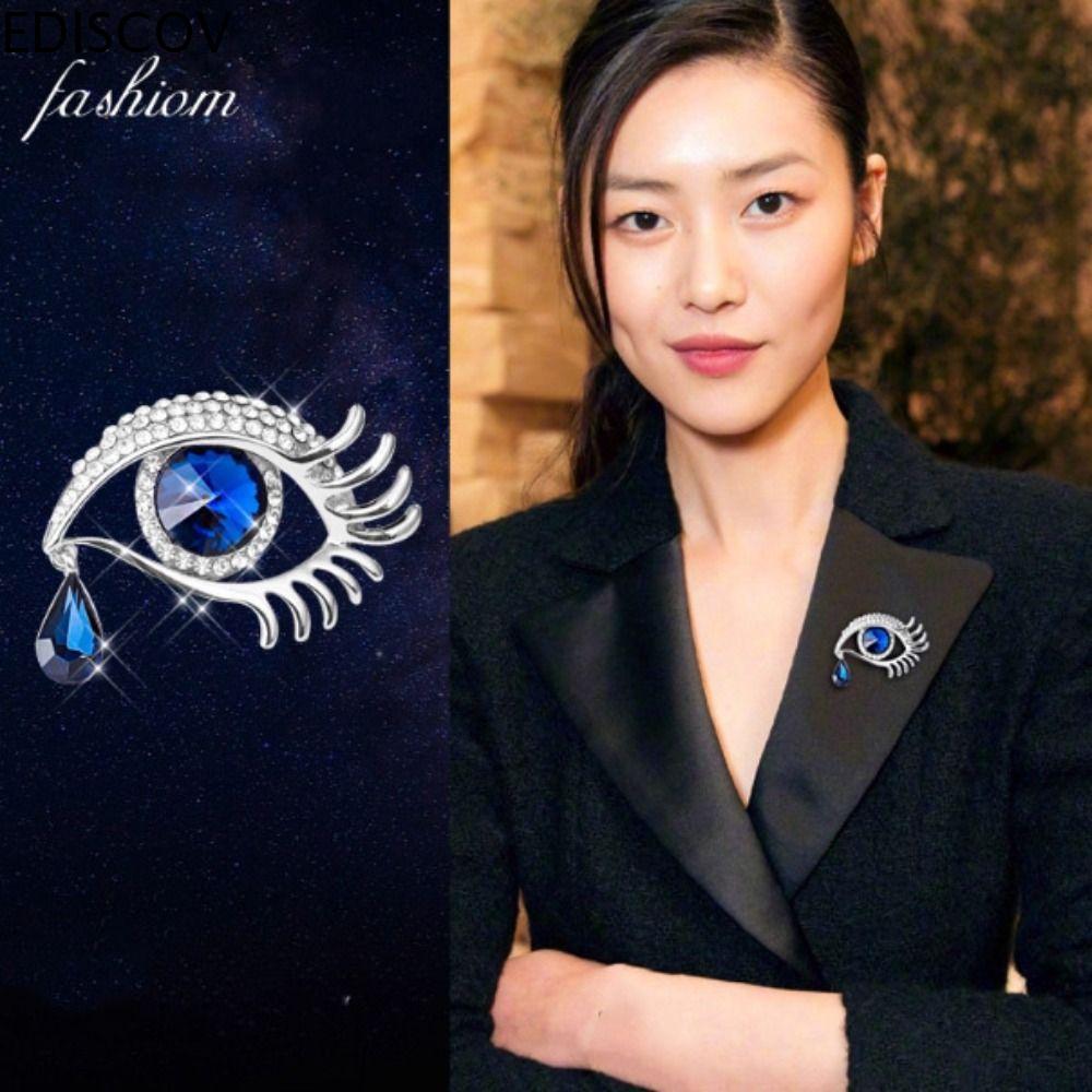 EDISCOV Rhinestone Eye เข็มกลัดตกแต่ง Vintage Devil Eye เข็มกลัด Pin, แฟชั่นหรูหรา Badge Pin Hollow 