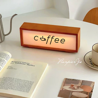 โคมไฟไม้ LED แบบแบตเตอรี่ ป้ายกาแฟกรอบไฟ ใช้เป็นไฟกลางคืน ตกแต่งบ้าน ร้านกาแฟ บาร์ ครัว
