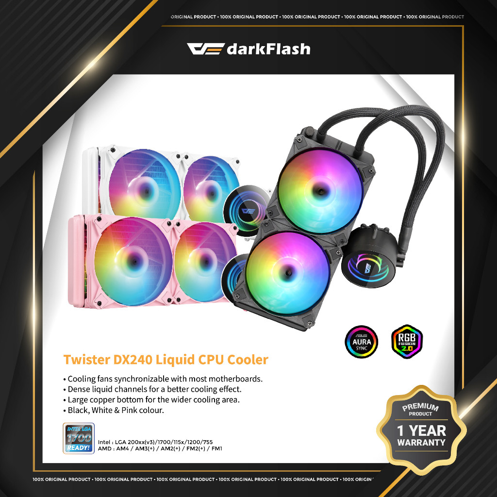 DarkFlash Twister DX240 V2 aRGB All In One 240 มม. คูลเลอร์ซีพียูเหลว