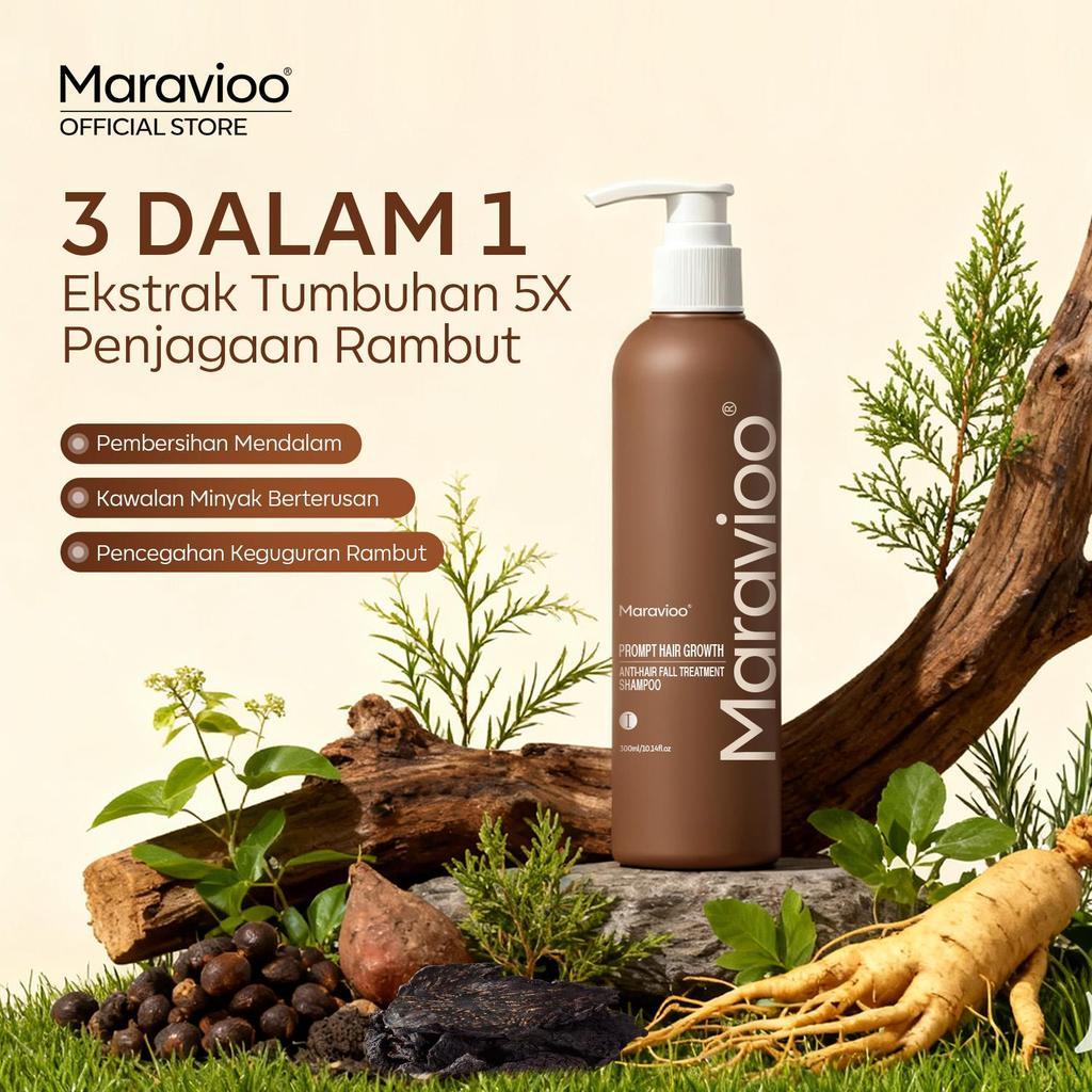 Maravioo แชมพูลดผมขาดร่วง 300มล. สมุนไพร+วิตามิน บำรุงรากผม กระตุ้นผมใหม่