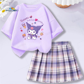 ชุดสองชิ้นสำหรับฤดูร้อน เสื้อยืดแขนสั้นและกระโปรงจีบ สไตล์คุ…