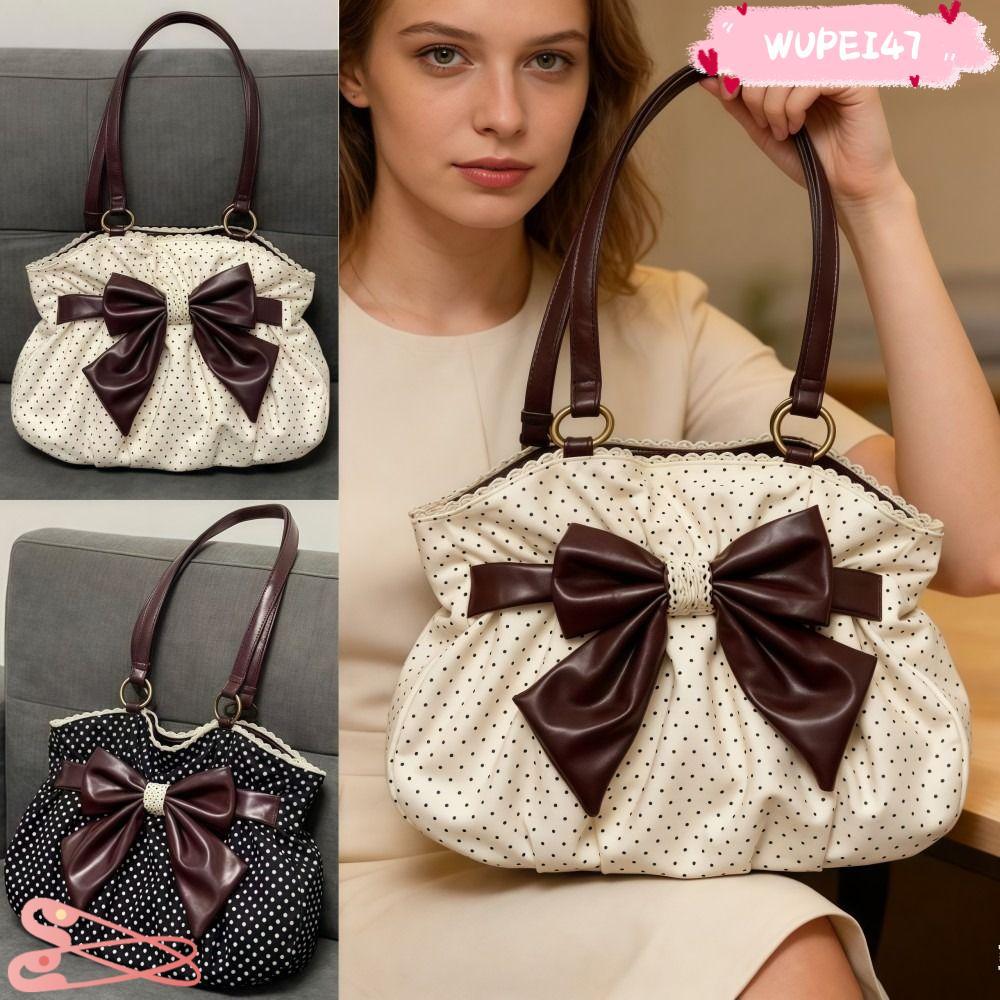 WUPEI47AD กระเป๋าถือโบว์ผู้หญิง, Y2k Vintage Lady กระเป๋าสะพาย,อินเทรนด์ Aesthetic Dot All Match Cas