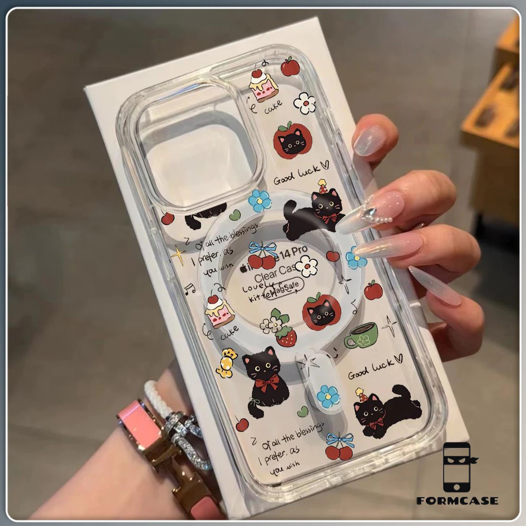 การชาร์จแบบไร้สาย เปลือกแม่เหล็ก สวรรค์แมวดำ for iPhone X XS MAX XR 7/8PLUS 17 16 15 14 เคสไอโฟน 13 12 11 PRO MAX ขั้นสู