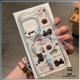 การชาร์จแบบไร้สาย เปลือกแม่เหล็ก สวรรค์แมวดำ for iPhone X XS MAX XR 7/8PLUS 17 16 15 14 เคสไอโฟน 13 12 11 PRO MAX ขั้นสู