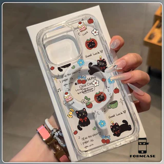 การชาร์จแบบไร้สาย เปลือกแม่เหล็ก สวรรค์แมวดำ for iPhone X XS MAX XR 7/8PLUS 17 16 15 14 เคสไอโฟน 13 12 11 PRO MAX ขั้นสู