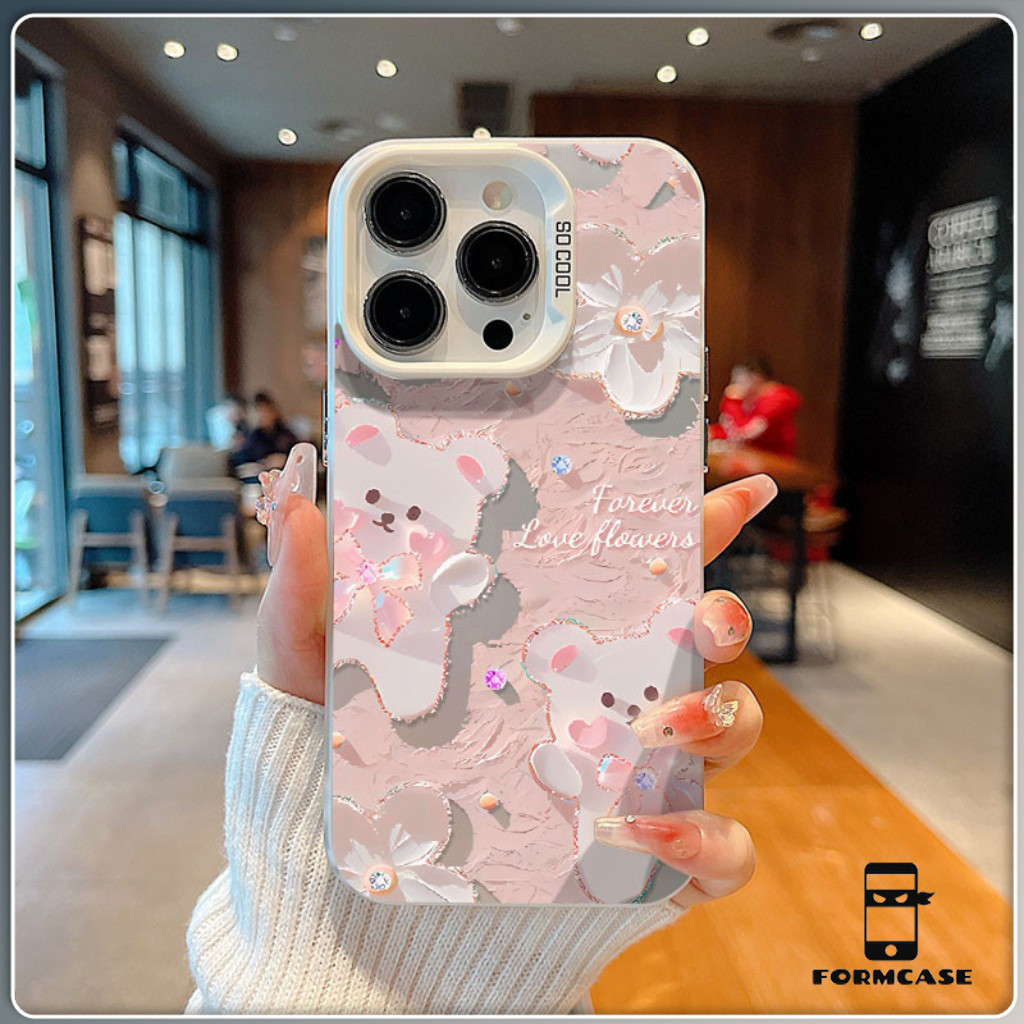 เคสไอโฟน 13 12 11 iPhone 17 16 15 14 PRO MAX X XS MAX XR 7/8PLUS หมีลายจุดแอปเปิ้ลโทรศัพท์ จัดส่งจากประเทศไทย