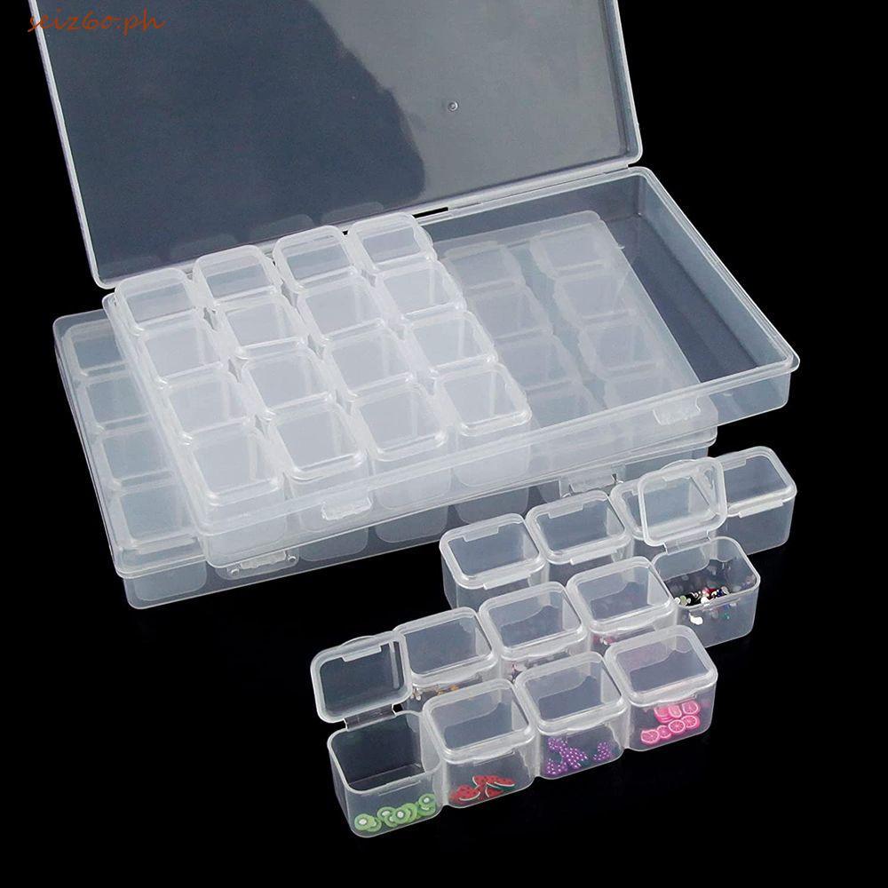 SEIZ6O เพชร Rhinestone Organizer โปร่งใส 28/56 กริดที่ถอดออกได้ Pill Case ที่ว่างเปล่าคู่ปิดผนึกเล็บ