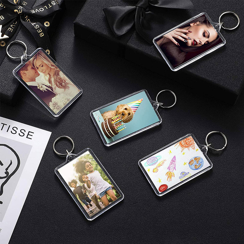 5/10/20pcs Transparent Photo Frame Keychain Acrylic Blank Keyring Clear Picture Frame Keyring Holder