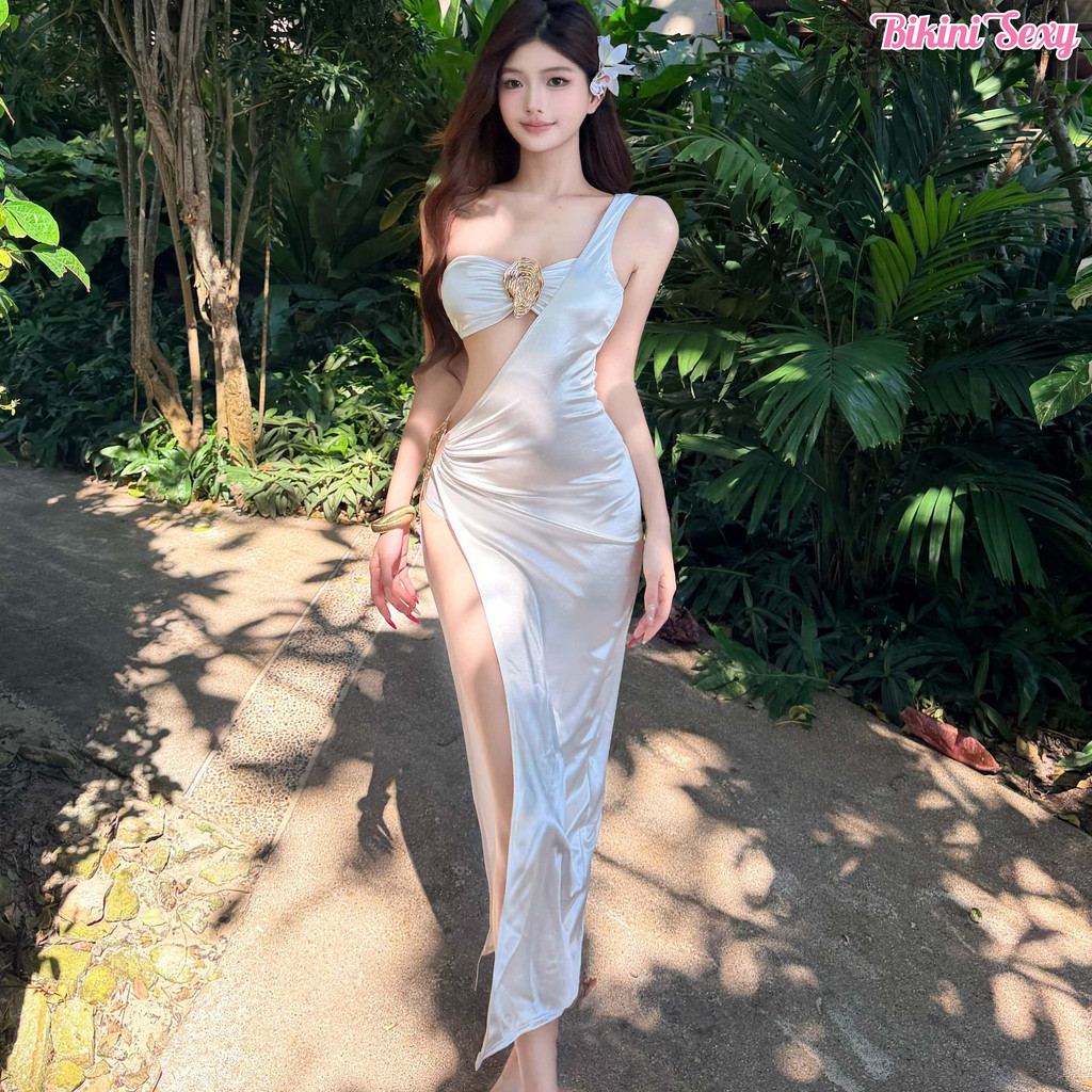 🌊ชุดว่ายน้ำผู้หญิงบิกินี่3ชิ้น ชุดว่ายน้ำกระโปรง กระโปรงยาว กระโปรงยาว เก็บก้นได้ดี มีฟองน้ำและซับใน