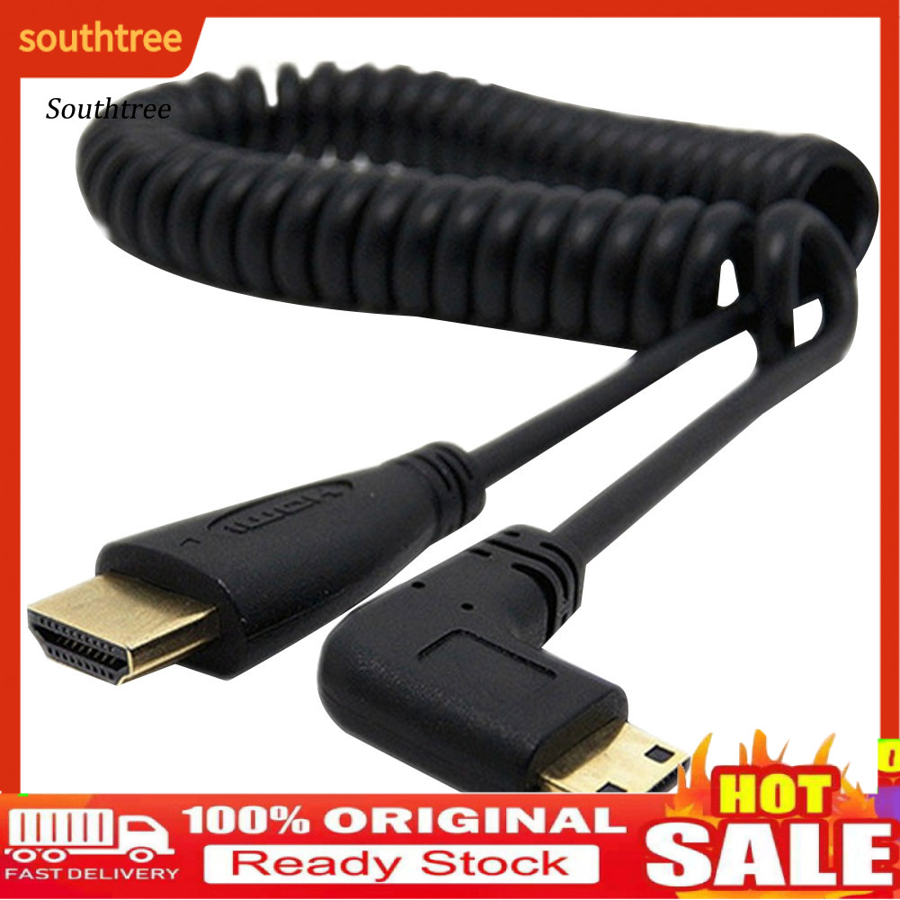 SOU_ Mini HDMI เข้ากันได้กับ HDMI ชาย 90 องศามุมขวาอะแดปเตอร์สายสปริงสําหรับ SLR PC