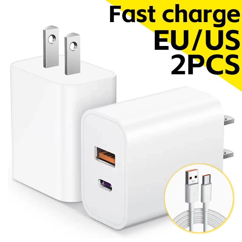 Dual Port Fast Charger Adapter Usb Type C 5V 2.4A Wall Travel Quick CHARGING ปลั๊กชาร์จ EU US ปลั๊กพ