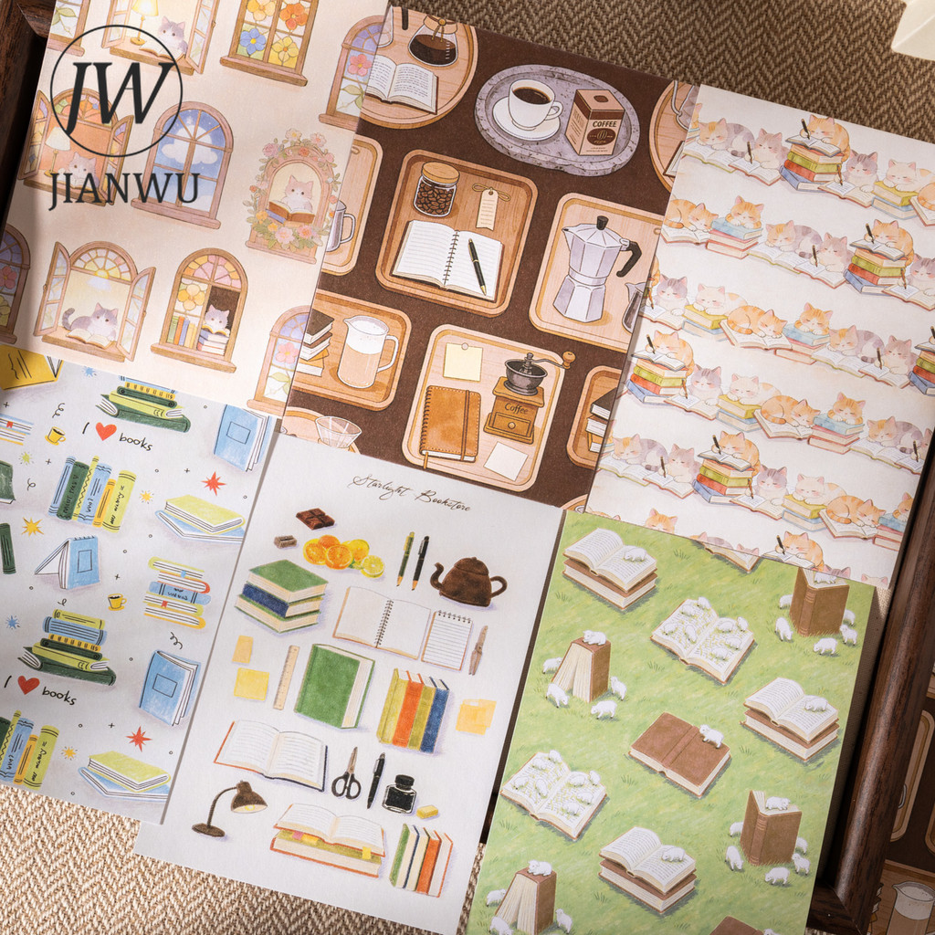 JIANWUStarlight Bookstore Series Vintage Book Coffee Landscape Collage สมุดภาพวัสดุกระดาษ Creative J