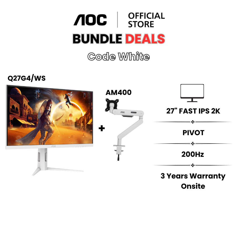 AOC Bundle Code White (โคตรไวท์) | Q27G4/WS Monitor + AM400 Monitor Arm