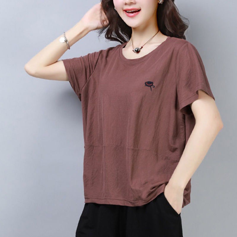 แขนสั้นขนาดใหญ่ ntay ฝาครอบ tw ผู้หญิง o เสื้อหลงใหล t Casual Belly Match koreang Top thun N6BF