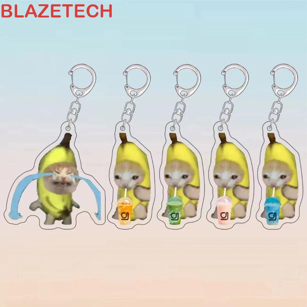 BLAZETECH Banana Cat ห่วงโซ่โทรศัพท์มือถือ, พวงกุญแจกระเป๋าเป้สะพายหลัง Charm Happy Banana Cat พวงกุ