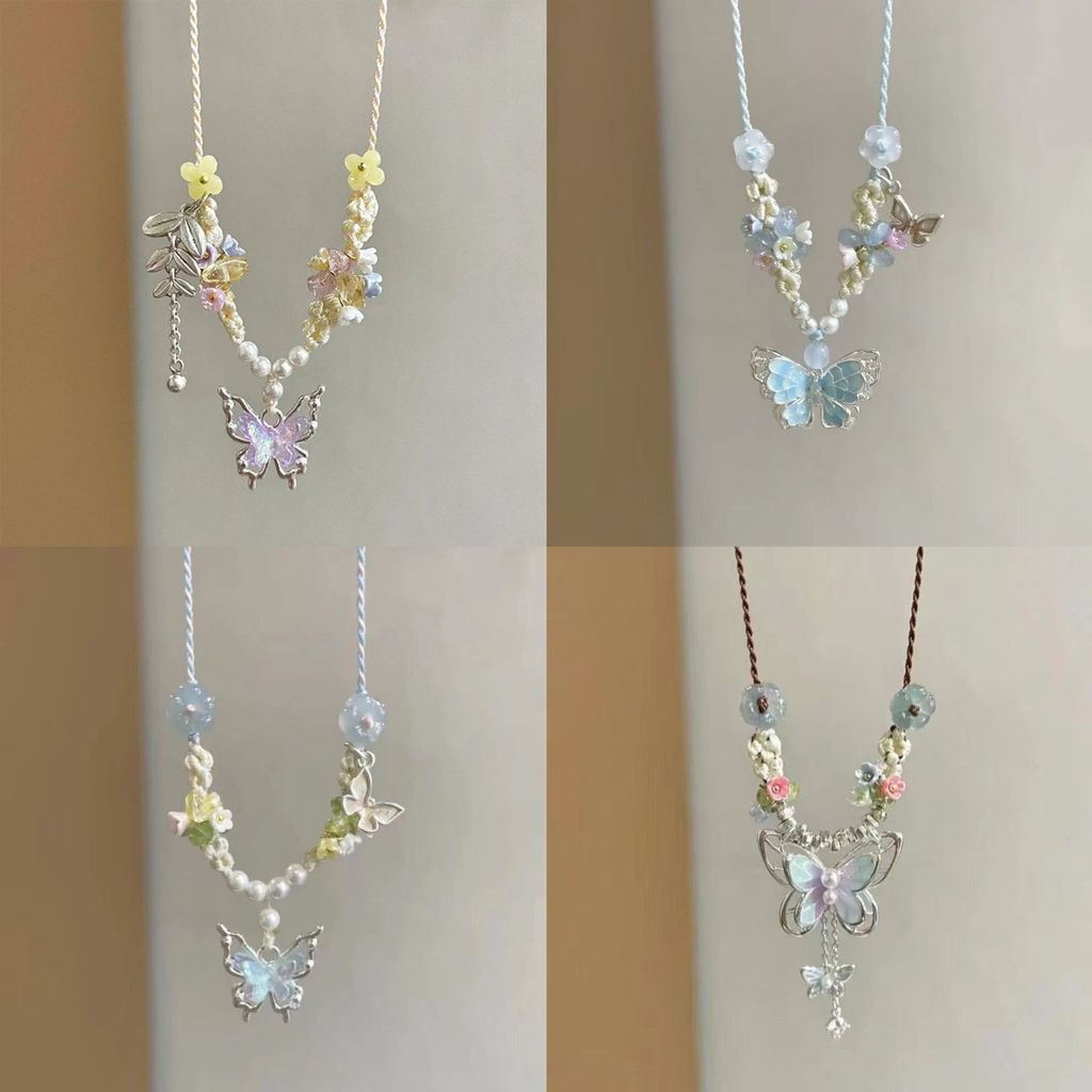 สวย Symphony Butterfly~Super Fairy Braided Butterfly Clavicle Chain ประณีตหวานสามมิติสร้อยคอผีเสื้อ 