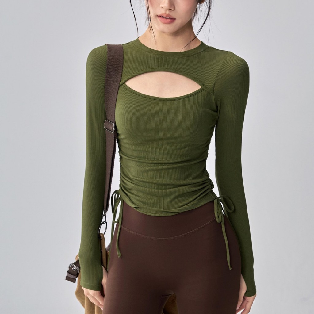 秋冬季新款热卖ง中 ผ้าไหมน้ําแข็งกีฬาเสื่อโยคะออกกําลังกายเทรนเนอร์ส่วนยาวแขนสั้นใส่แล้วดูผอมฤดูใบไม้ร่วงและฤ