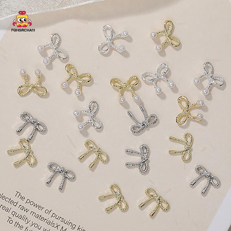 FG 10PCS 3D Silver Gold Bowknot รูป Charms โลหะ Rhinestones สําหรับ DIY เล็บ เครื่องมือ Salon HS