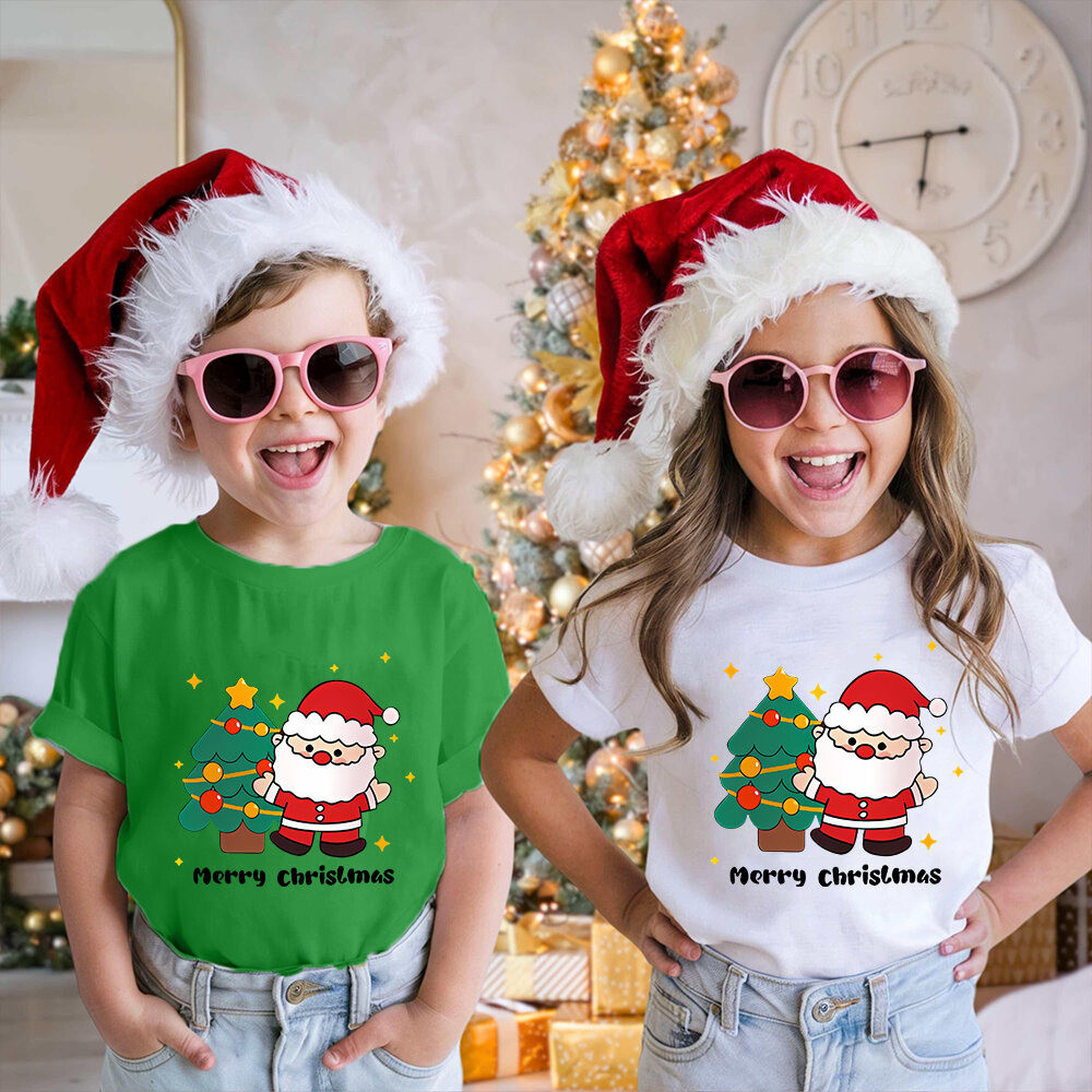 CODChristmas เสื้อยืดเด็กพิมพ์ลายนุ่มลําลองหลวมเด็กชายและเด็กหญิงรอบคอซานตาคลอสTee Topsของขวัญสําหรั