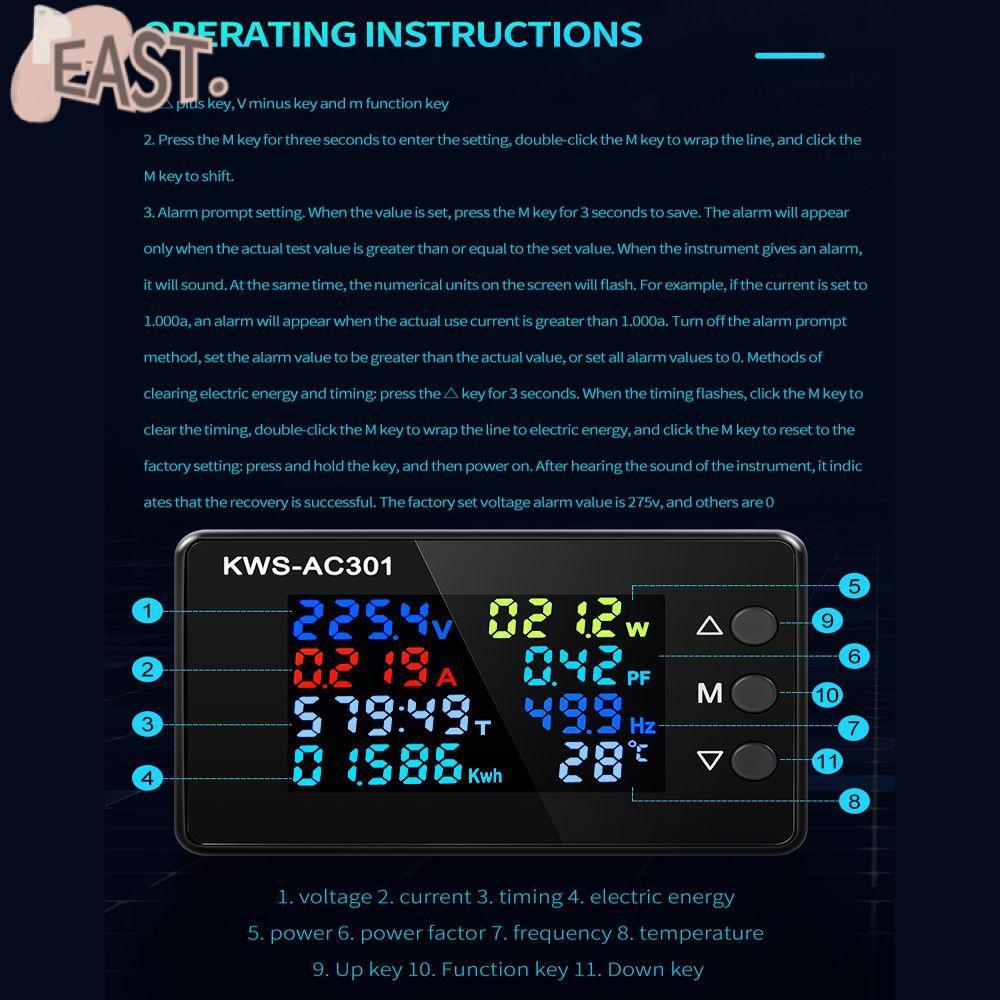 EASTS โวลต์มิเตอร์แบบดิจิตอลแอมป์มิเตอร์ความแม่นยําสูง AC 50-300V KWS-AC301 Power Energy Meter