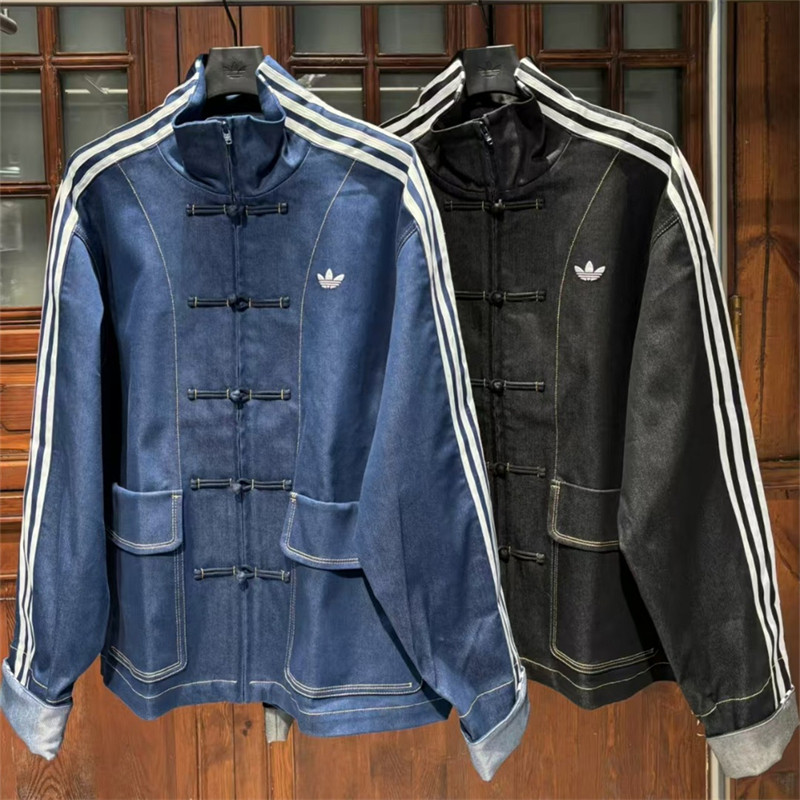 Adidas เสื้อแจ็คเก็ตยีนส์คอตั้ง สไตล์จีนย้อนยุค สำหรับทุกคน