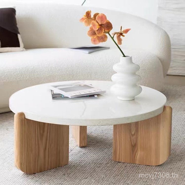 โต๊ะกาแฟหินขัด Small Apartment Modern Minimalist Log Designer Minimalist Nordic ขนาดใหญ่ขนาดเล็กรอบ 