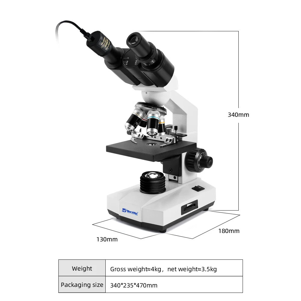 Murzider กล้องส่องทางไกล Biomicroscope พร้อมกล้องจุลทรรศน์ช่องมองภาพ Electron 2 ล้าน MSD100-9-B-200