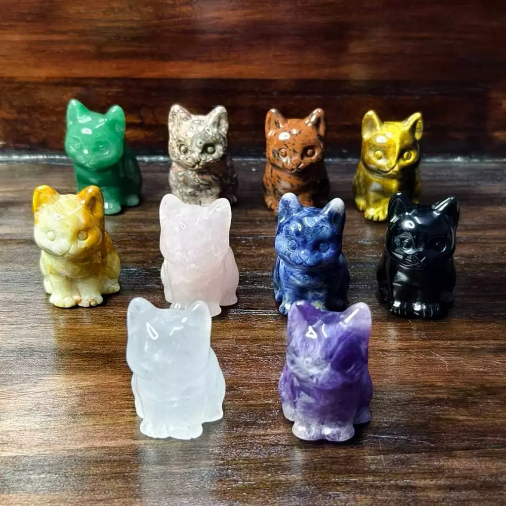 แมวนั่งหินมงคลแกะสลัก Crystal Cat Carving แมวหินธรรมชาติ ของตั้งโต๊ะนำโชค เสริมโชคลาภ ความสุข และพลังบวก