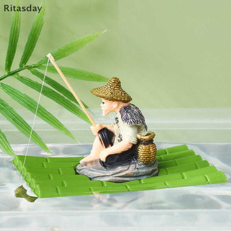 Ritasday ลอย Aquarium Decor Miniature Garden Decor Old Man ตกปลาลอยแพออกแบบถังปลาตกแต่งภูมิทัศน์ใหม่