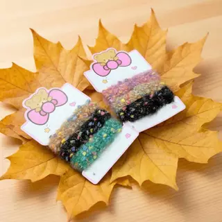 S0224 ยางรัดผม แพ็ค 3ชิ้น/แผง ยางมัดผมขนฟู ลายจุด Polka dot สไตล์เกาหลี น่ารักมาก ผูกผม