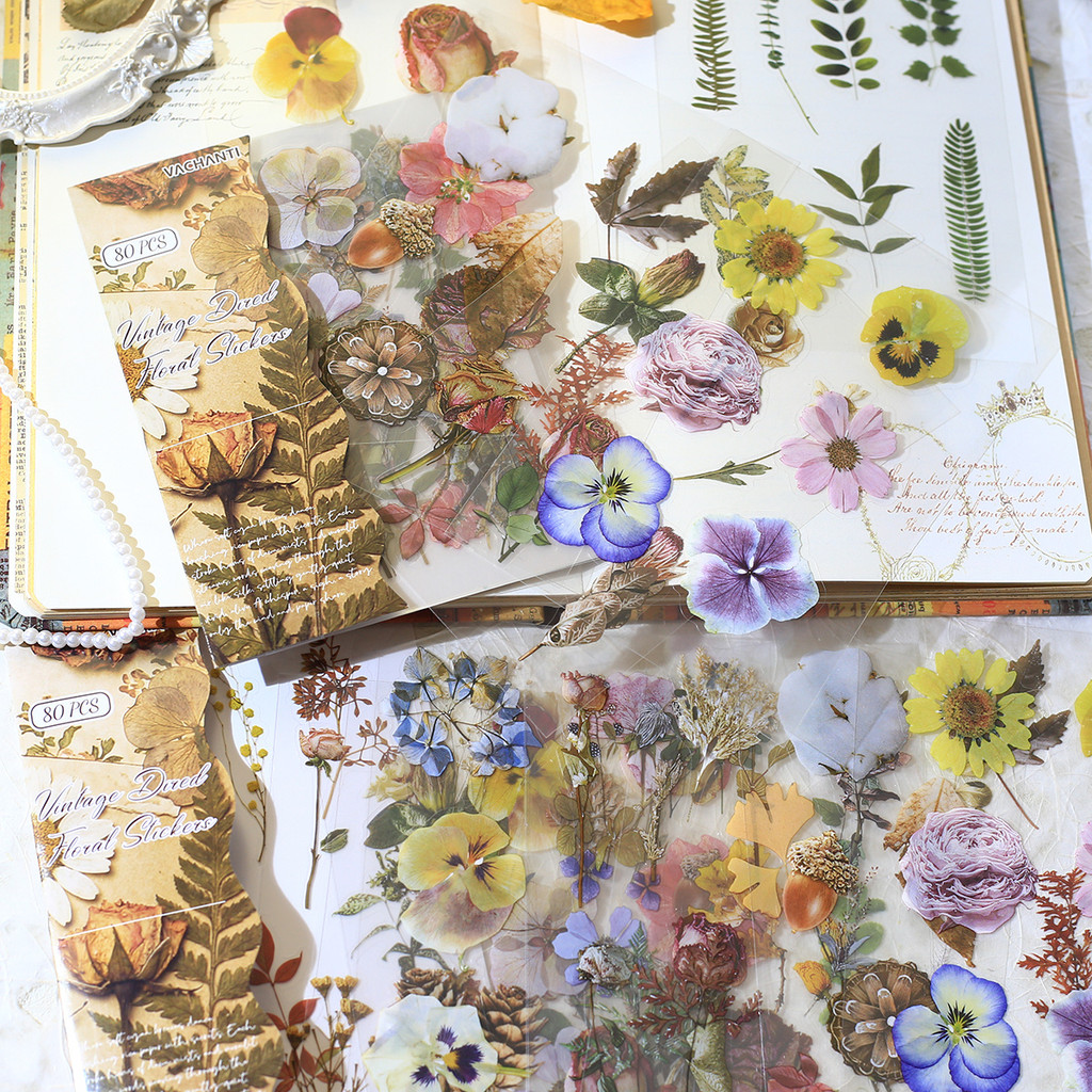 Journamm 80pcs PET รูปแบบสติกเกอร์ดอกไม้โปร่งใสสติกเกอร์สําหรับ Scrapbooking Journaing DIY หัตถกรรมไดอารี่ตกแต่ง