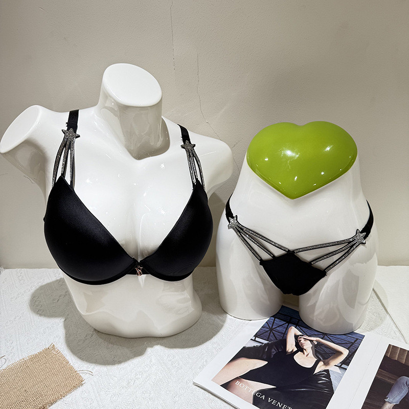 VS Victorias Secret Five-pointed Star กระพริบเพชรชุดชั้นในชุด Snakeskin เสือดาวพิมพ์สายคล้องไหล่ Bra บิกินี่พร้อมหน้าอก