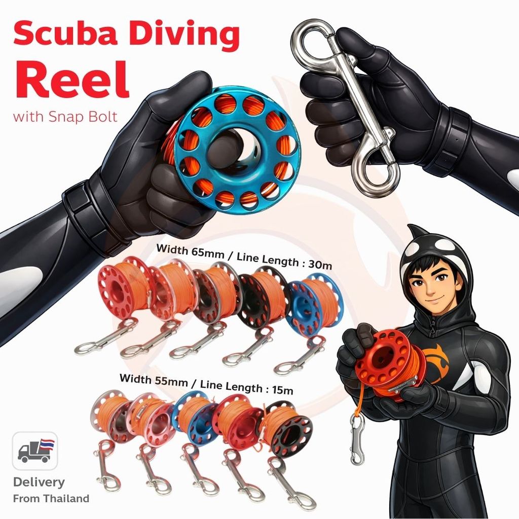 Aluminium Scuba Diving Reel รอกสปูลอลุมีเนียมสำหรับการดำน้ำลึก ขนาดกะทัดรัด พร้อม Snap Bolt