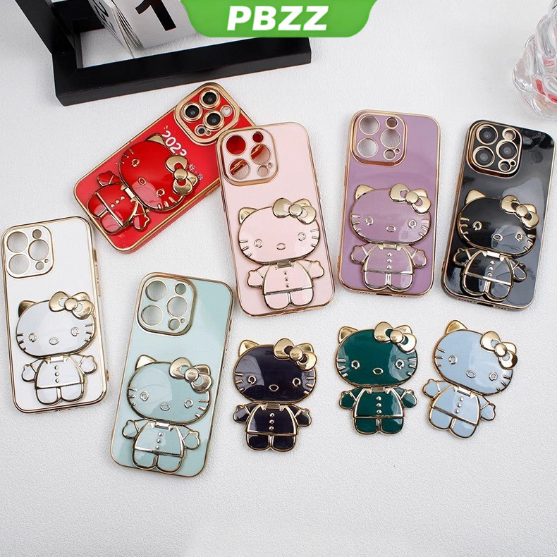 PBZZ สำหรับโทรศัพท์มือถือที่มีที่วาง การ์ตูน kt แหวน ที่วางกระจกแต่งหน้า ขาตั้งหมุนได้ 360 องศา แหวนหรูหรา พับได้ อุปกรณ์เสริมโทรศัพท์มือถือใหม่