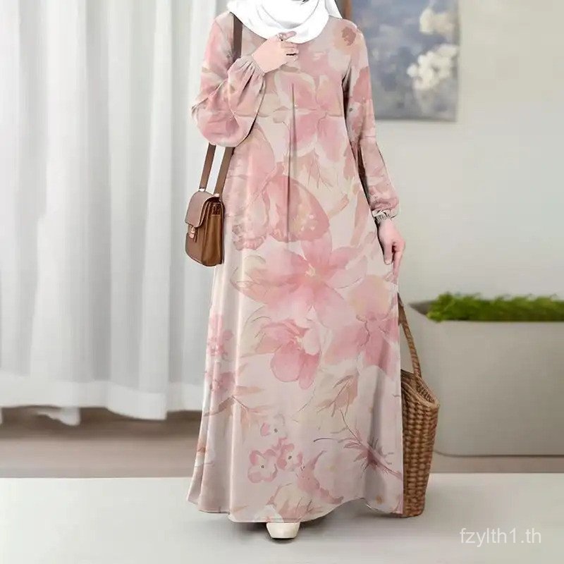 มุสลิมรูปแบบใหม่ Abaya, ดอกไม้สีน้ําหลายสีทั้งหมดพิมพ์ชุดแม็กซี่หลวม, สไตล์อ่อนโยนและสดชื่น, เหมาะสําหรับอ้วนทุกวัน, หลายสี