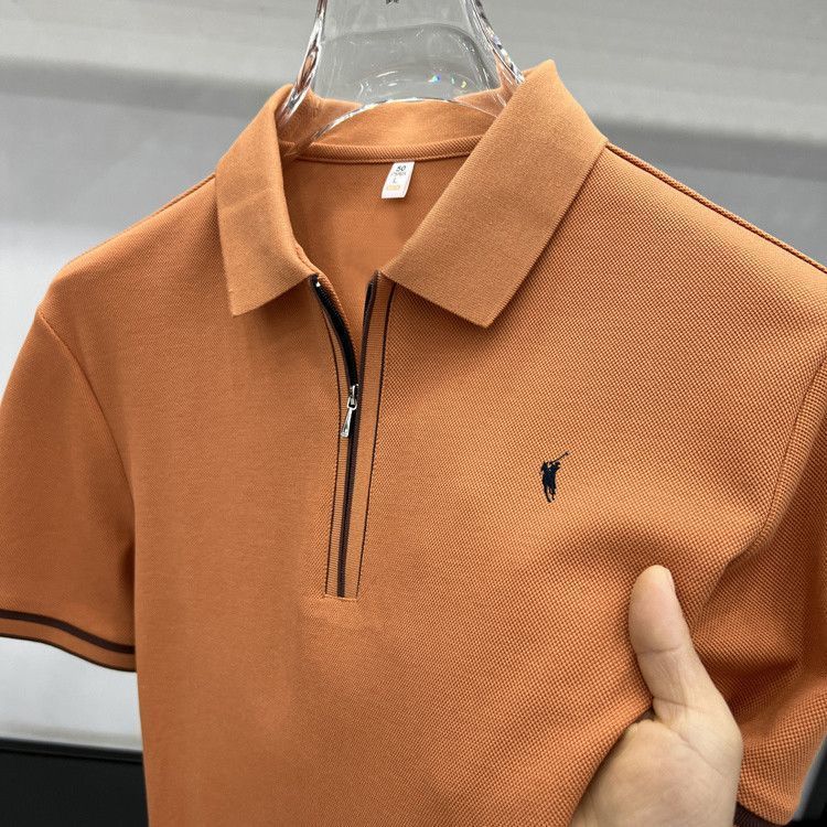 ฤดูร้อนสไตล์ใหม่ปักผู้ชายแขนสั้น POLO ครึ่งซิปเสื้อยืดผู้ชายธุรกิจสบายๆเสื้อโปโลปก