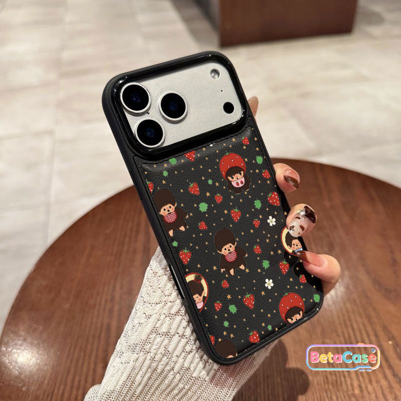 เคสโทรศัพท์มือถือ ลายน้องลิง สตรอว์เบอร์รีสีแดงและดวงดาว สุดน่ารัก ลายใหม่ iPhone 17 16 15 14 13 12 11 Pro Max Plus