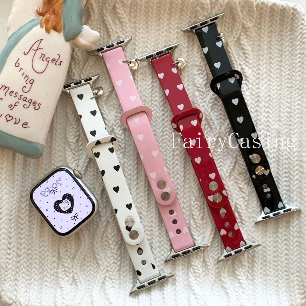 Love Heart พิมพ์สายหนังสําหรับ Apple Watch 49 มม.44 46 45 42 38 41 40 สร้อยข้อมือ iWatch Series 11 10 9 8 7 6 5 SE Band