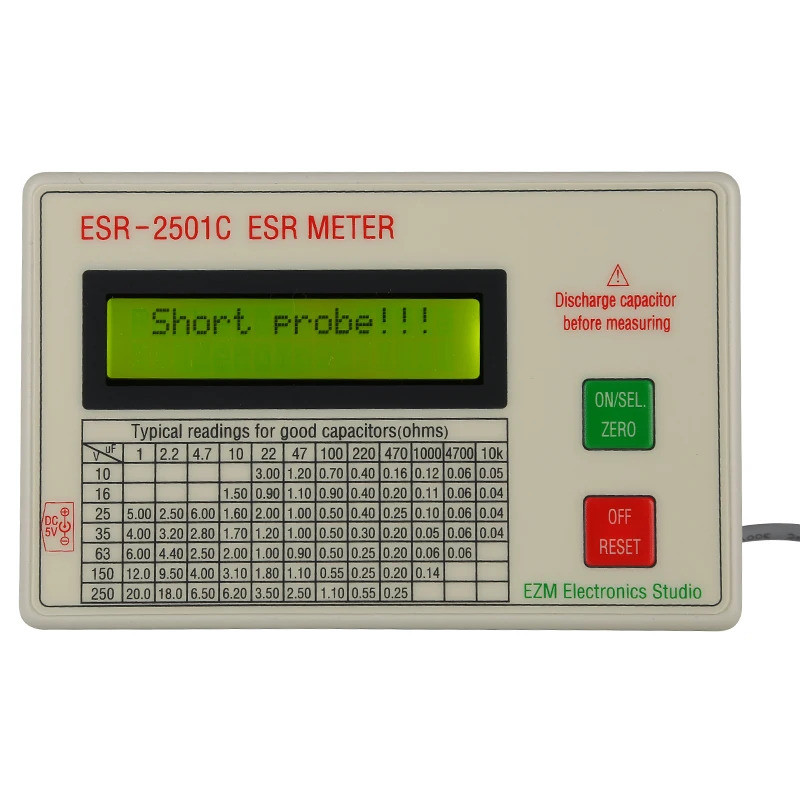 ใหม่ ESR2501C ตัวเก็บประจุ ESR DCR เครื่องทดสอบทดสอบในวงจร Capacitance Meter พร้อมตะกั่วทดสอบแบตเตอร