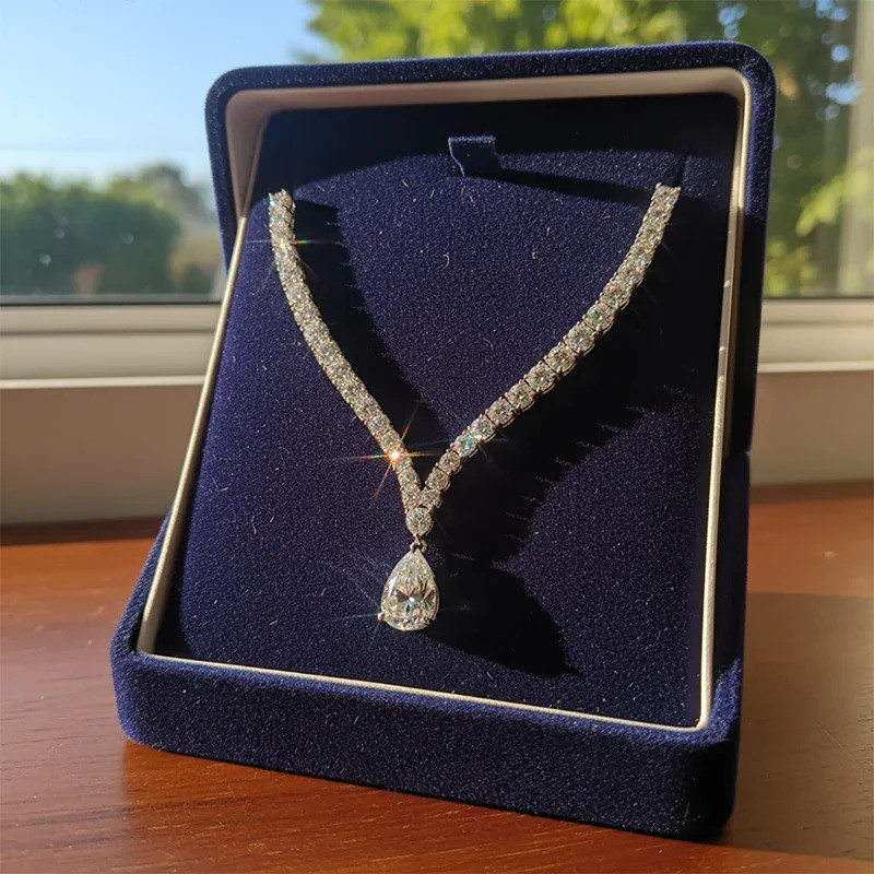 Mebigu 6-10CT Big Pear Cut Full 3EX Moissanite เทนนิสคอผู้หญิง Lady s925 Silver Lab เพชรเจ้าสาวสร้อย