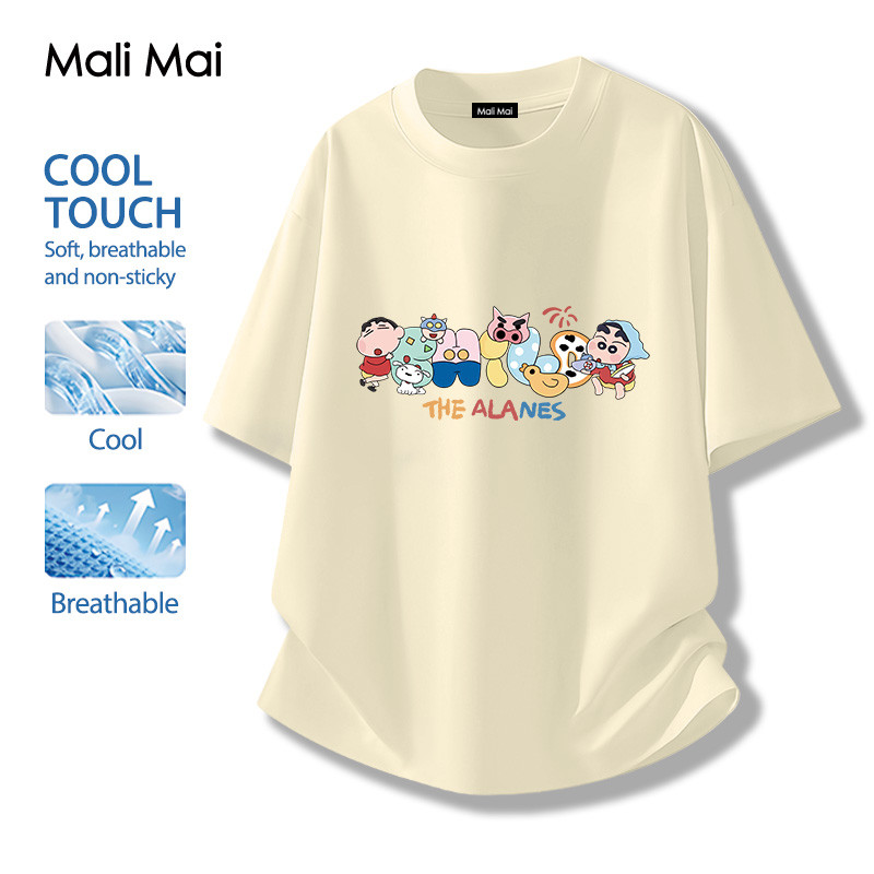 เสื้อยืด Crayon Shin-chan หลวมและสะดวกสบาย คอกลม เสื้อยืดแขนสั้นพิมพ์ลายการ์ตูน (จัดส่งตลอด 24 ชั่วโมง)
